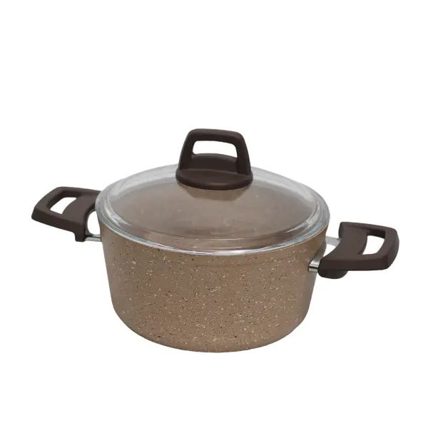 قدر طهي بغطاء زجاجي 24 سم من الجرانيت - بريستو