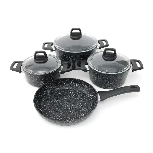 طقم أواني طهي بريستو 7 قطع - جرانيت - أسود