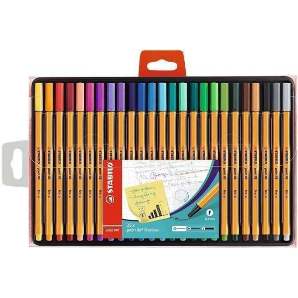Pochette de 25 stylos point 88 STABILO Fineliner 0.4mm 2