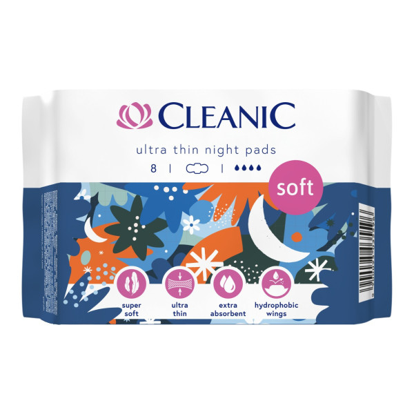 Cleanic Soft – Serviettes hygiéniques nuit – 8 pièces