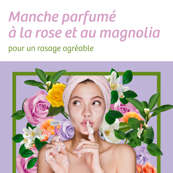 BIC Soleil Escape rasoirs pour femmes 5 Lames Rose & Magnolia avec bande lubrifiante enrichie en huile d’amande douce – Pack de