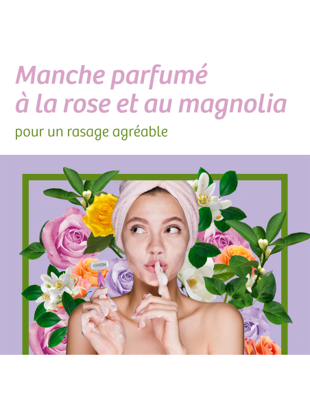 BIC Soleil Escape rasoirs pour femmes 5 Lames Rose & Magnolia avec bande lubrifiante enrichie en huile d’amande douce – Pack de