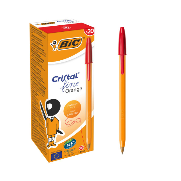 BIC Orange Stylos-Bille Pointe Fine (0,8 mm) - Rouge, Boîte de 20 2