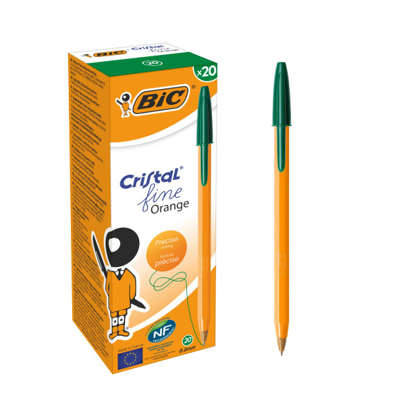BIC Orange Stylos-Bille Pointe Fine (0,8 mm) - Vert, Boîte de 20 2