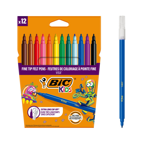 BIC Kids Visa Feutres de Coloriage à Pointe Fine - Couleurs Assorties, Pack de 12 2