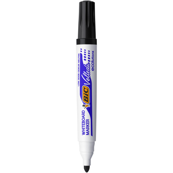 BIC Velleda Marqueurs pour Tableau Blanc Effaçables à Sec à Pointe Conique Large - Noir, Boîte de 12