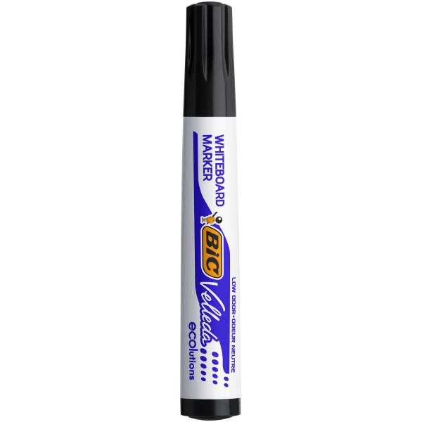BIC Velleda Marqueurs pour Tableau Blanc Effaçables à Sec à Pointe Conique Large - Noir, Boîte de 12 2