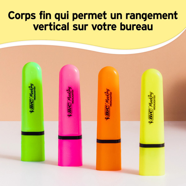 BIC Marking Flat Surligneurs avec Pointe Biseautée Modulable - Rose Fluo, Pack de 12