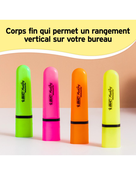 BIC Marking Flat Surligneurs avec Pointe Biseautée Modulable - Rose Fluo, Pack de 12