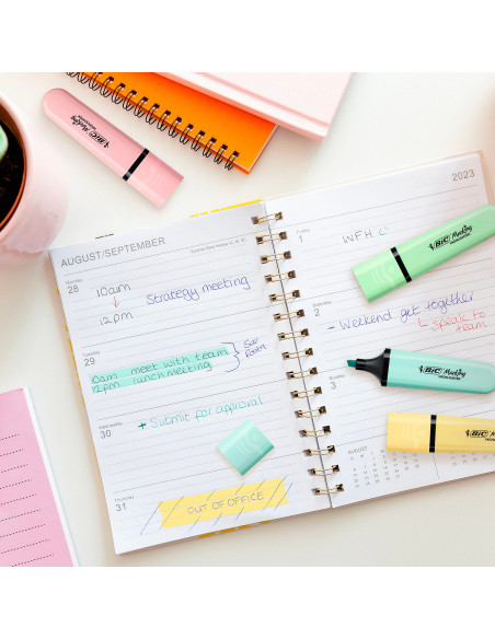 BIC Marking Flat Surligneurs avec Pointe Biseautée Modulable - Jaune Pastel, Pack de 12