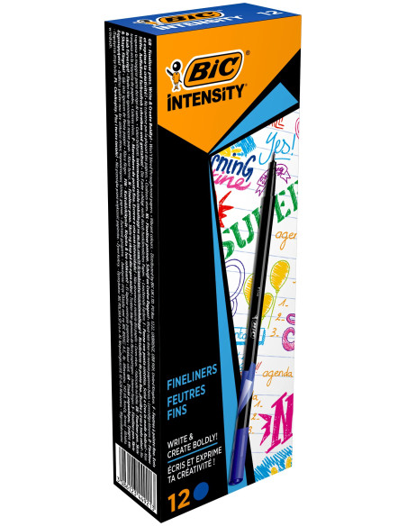 BIC Intensity Stylo Feutre d'écriture Pointe Fine - Bleu foncé, Boîte de 12