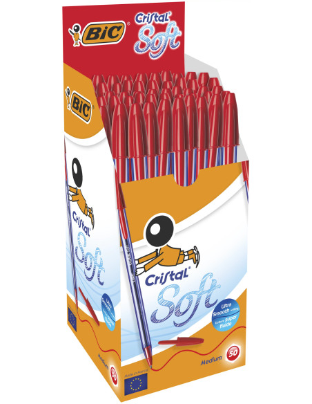 BIC Cristal Soft Stylos-Bille Pointe Large - Rouge, Boîte de 50
