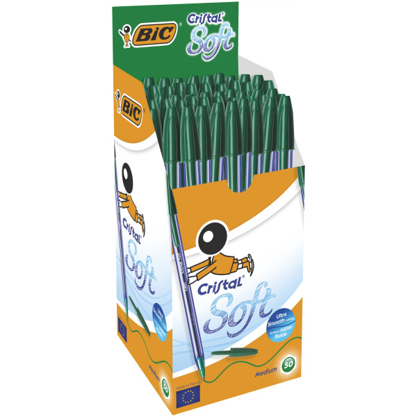 BIC Cristal Soft Stylos-Bille Pointe Large - Vert, Boîte de 50