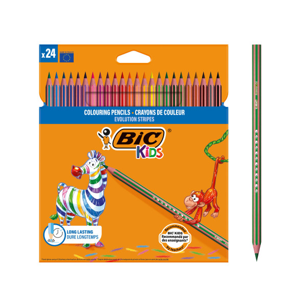 BIC Kids Evolution Stripes Crayons de Couleur résistants Pack de 24