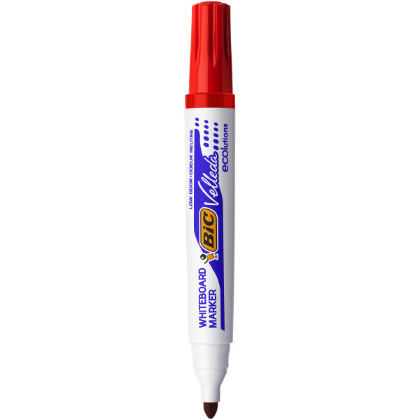 BIC Velleda Marqueurs pour Tableau Blanc Effaçables à Sec à Pointe Conique Large - Rouge, Boîte de 12