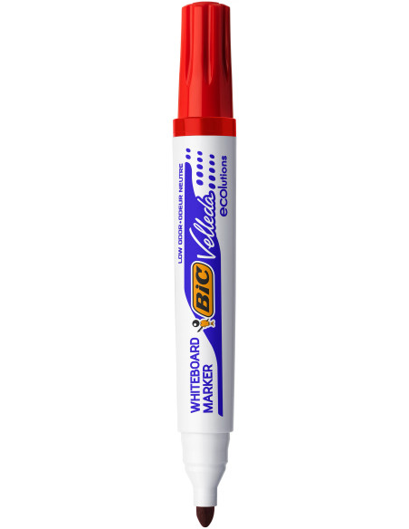 BIC Velleda Marqueurs pour Tableau Blanc Effaçables à Sec à Pointe Conique Large - Rouge, Boîte de 12