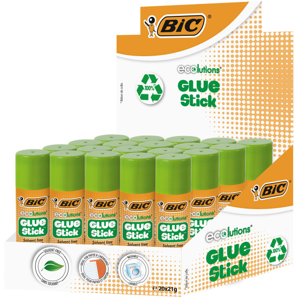 BIC ECOlutions Bâtons de Colle Blanche - 21 g, Boîte de 20