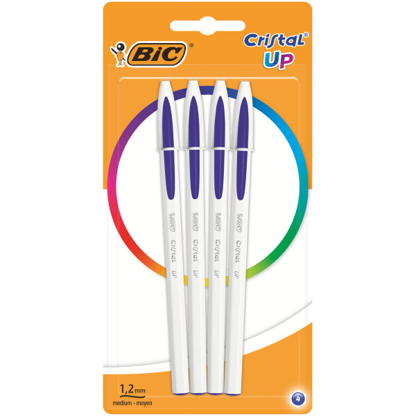 BIC Cristal Up Stylo-Bille Pointe Moyenne, Couleur Bleue, Blister de 4