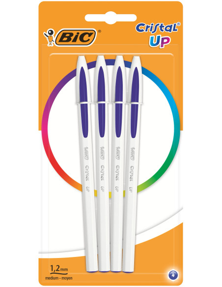 BIC Cristal Up Stylo-Bille Pointe Moyenne, Couleur Bleue, Blister de 4
