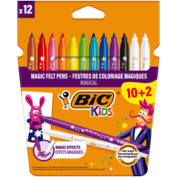 BIC Kids Magic Feutres Magiques à Pointe Moyenne - Couleurs Assorties, Etui Carton de 10+2