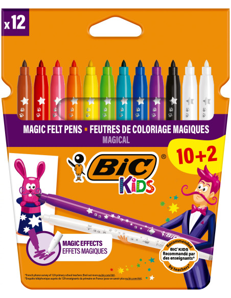 BIC Kids Magic Feutres Magiques à Pointe Moyenne - Couleurs Assorties, Etui Carton de 10+2