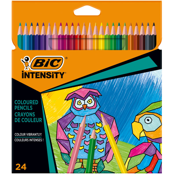 BIC Intensity Crayon de Couleur Triangulaire Mine Douce Corps Coloré Sans Bois Pack de 24