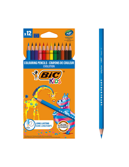 BIC Kids Evolution Crayons de Couleur - Couleurs assorties, Pack de 12