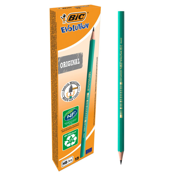 BIC Evolution Original Crayons à Papier Gris - Certifiés NF Environnement - Pointe HB, Boîte de 12