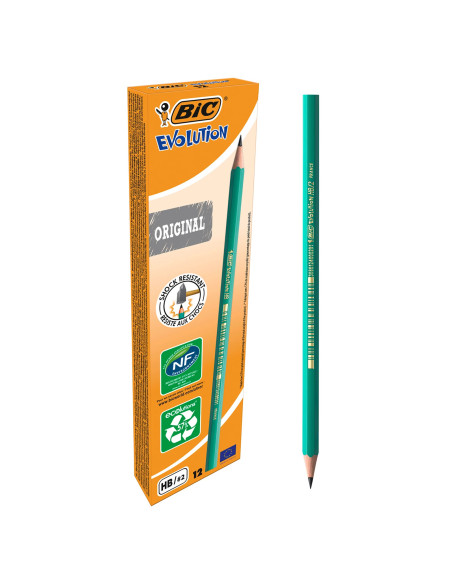 BIC Evolution Original Crayons à Papier Gris - Certifiés NF Environnement - Pointe HB, Boîte de 12
