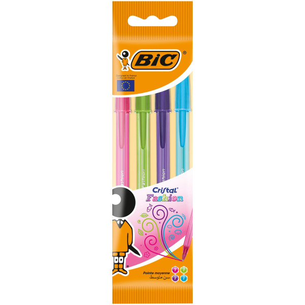 BIC Cristal Fashion Stylos-Bille Pointe Large Couleurs, Fun Pack de 4
