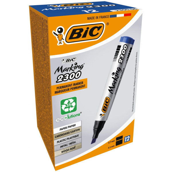 BIC Marqueurs Permanents à Pointe Ogive - Bleu, Pack de 12