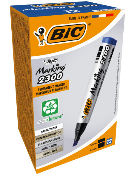 BIC Marqueurs Permanents à Pointe Ogive - Bleu, Pack de 12