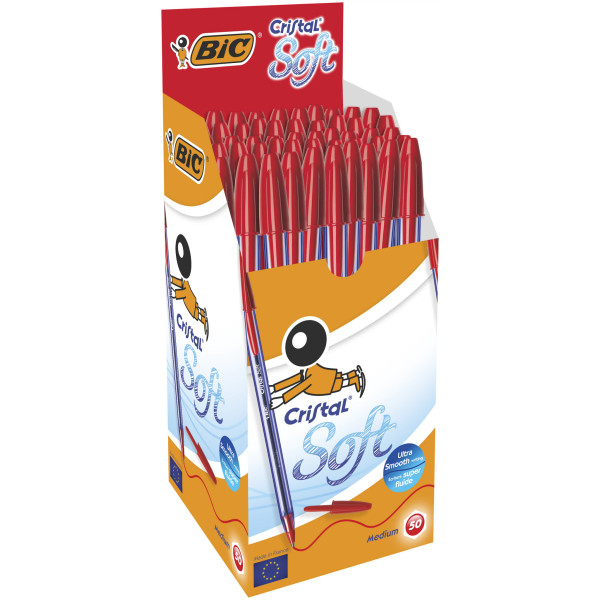 BIC Cristal Soft Stylos-Bille Pointe Large - Rouge, Boîte de 50