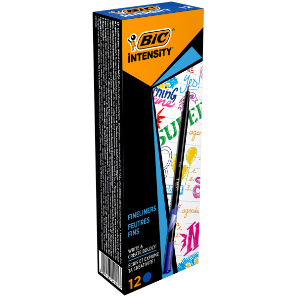 BIC Intensity Stylo Feutre d'écriture Pointe Fine - Bleu foncé, Boîte de 12