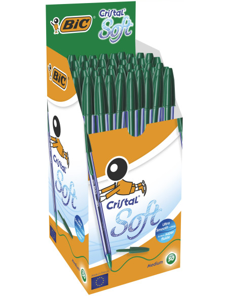 BIC Cristal Soft Stylos-Bille Pointe Large - Vert, Boîte de 50