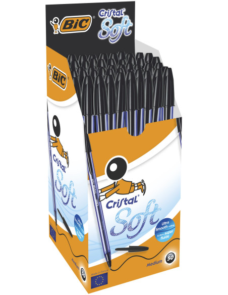 BIC Cristal Soft Stylos-Bille Pointe Large - Noir, Boîte de 50