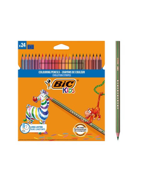 BIC Kids Evolution Stripes Crayons de Couleur résistants Pack de 24