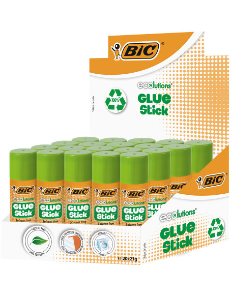 BIC ECOlutions Bâtons de Colle Blanche - 21 g, Boîte de 20