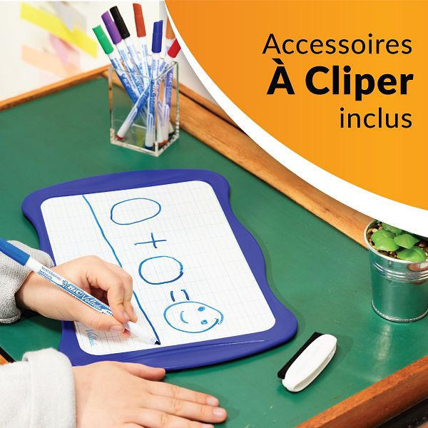 BIC Velleda Ardoise Effaçable à Sec Double Face : unie et Seyes (21 x 31 cm), kit avec feutre et Effacette - Couleurs Corail / B