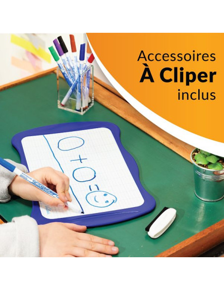 BIC Velleda Ardoise Effaçable à Sec Double Face : unie et Seyes (21 x 31 cm), kit avec feutre et Effacette - Couleurs Corail / B