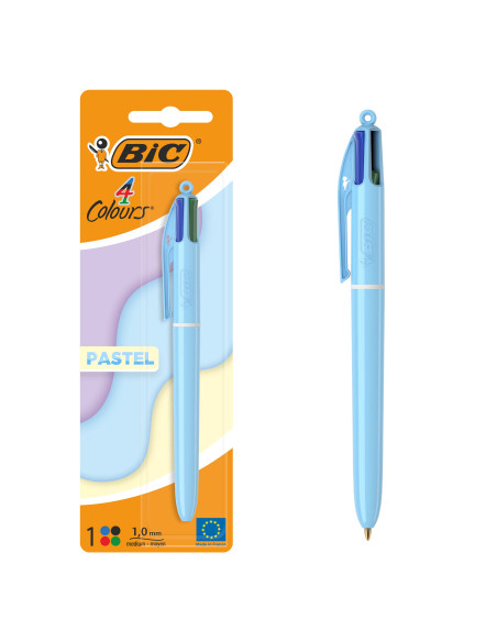 BIC 4 Couleurs Pastel Stylos-Bille Pointe Moyenne, Couleurs Assorties Aléatoires, Pack de 1