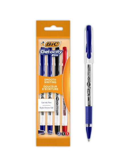 BIC Gel-ocity Stic Stylos Gel Pointe Fine (0,5 mm) - Couleurs Assorties, Pochette de 4