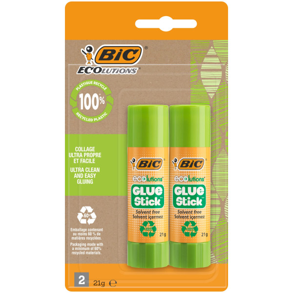 BIC ECOlutions Bâtons de Colle Blanche - 21 g, Blister de 2