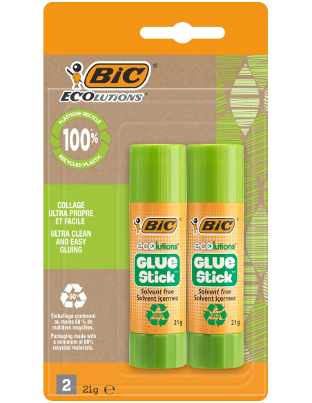 BIC ECOlutions Bâtons de Colle Blanche - 21 g, Blister de 2