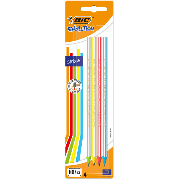 BIC Evolution Stripes Crayons à Papier HB, Blister de 4