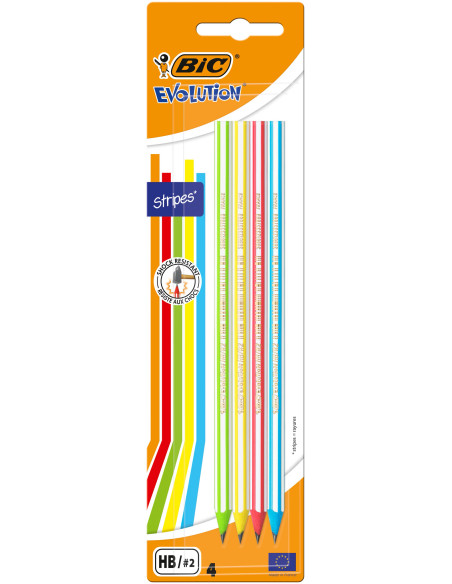 BIC Evolution Stripes Crayons à Papier HB, Blister de 4
