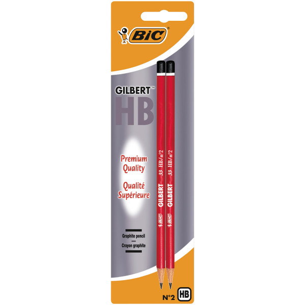 BIC Gilbert Crayons de Papier en Bois Mine Moyenne, Corps Rouge et Noir, Lot de 2