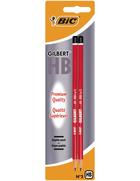 BIC Gilbert Crayons de Papier en Bois Mine Moyenne, Corps Rouge et Noir, Lot de 2