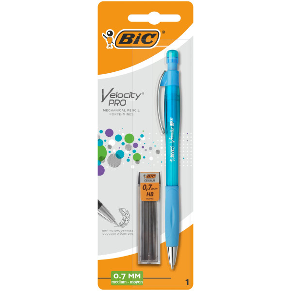 BIC Velocity Pro Porte-mines Rechargeable, 4 Couleurs de Corps Aléatoires, Étui de 1+12 Mines