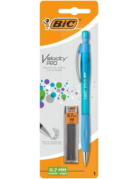 BIC Velocity Pro Porte-mines Rechargeable, 4 Couleurs de Corps Aléatoires, Étui de 1+12 Mines